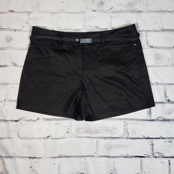 WHITE HOUSE BLACK MARKET Black Sateen Belted Midrise Shorts Size 14 NWT - Picture 2 of 3